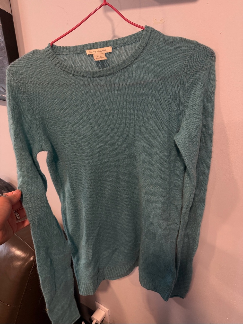 White + Warren Seafoam Crewneck Cashmere-Blend Sweater